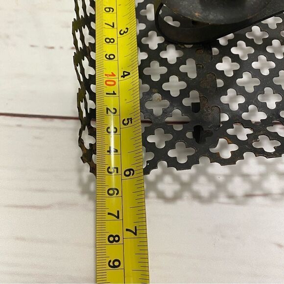 Mid Century Black Perforated Metal Shelf and Matching Candlestand - Picture 9 of 10